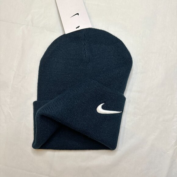 NEW Nike Peak Swoosh Beanie Navy Streetwear Athletic Men's Sport Hat Swoosh Logo - Picture 1 of 6
